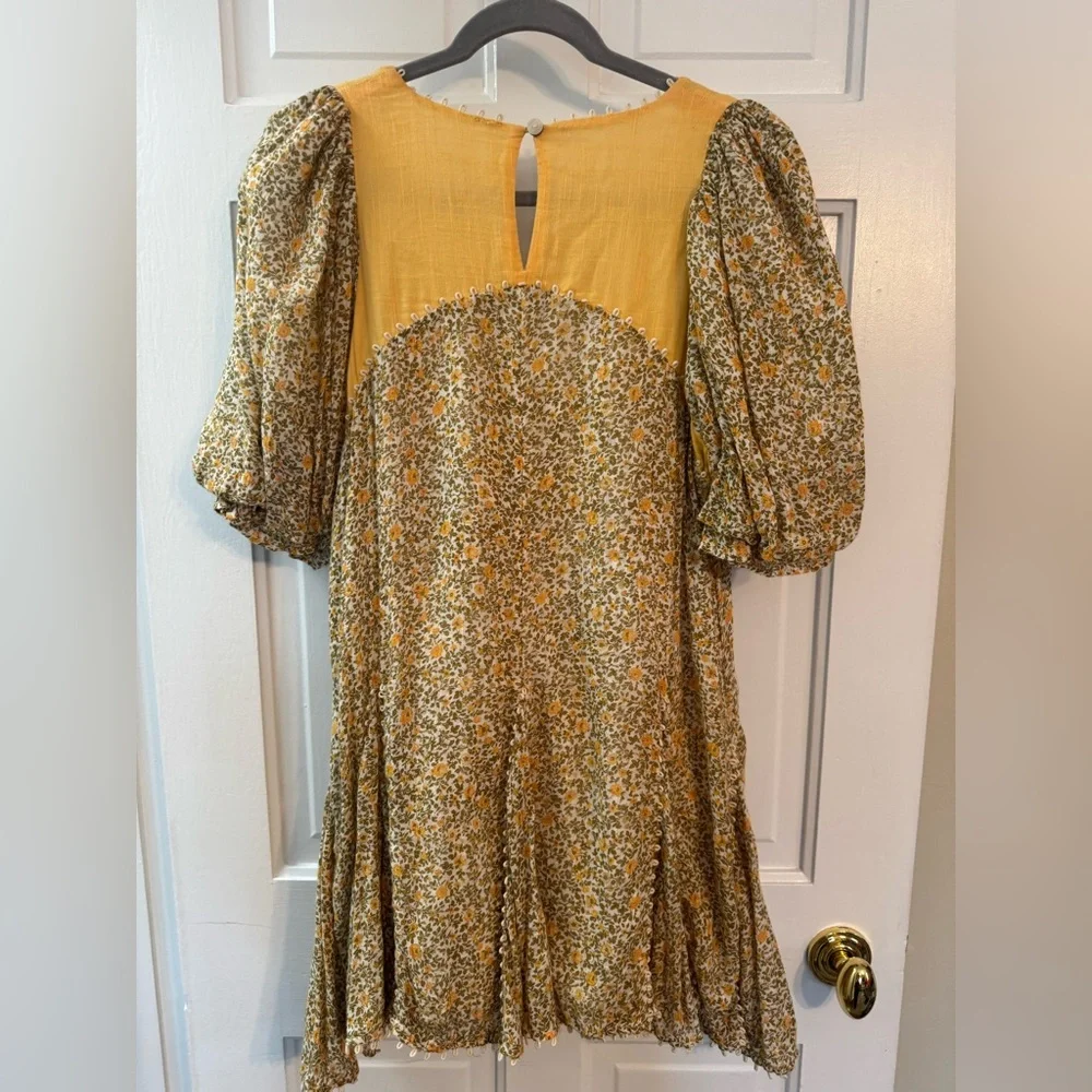 NWT MSRP $168 Free People Babydoll Mini Dress Size M Boho Puff Sleeve Flowy - Picture 7 of 9